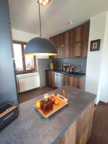 a kitchen with a plate of fruit on a counter at Šumarak Lodge in Sarajevo