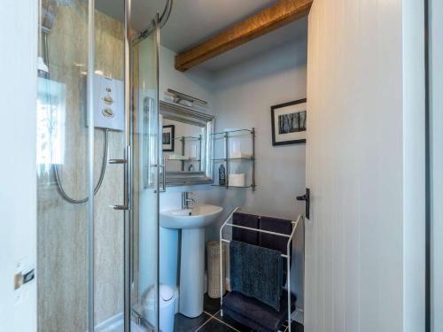 a bathroom with a sink and a shower at 1 Bed in Knighton 51898 in Beguildy
