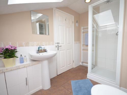 a bathroom with a sink and a shower at 2 Bed in Tiverton 51275 in Stockleigh Pomeroy