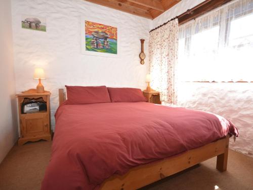 - une chambre avec un lit doté d'une couette rouge et d'une fenêtre dans l'établissement 2 Bed in Trefin 53019, à Trevine