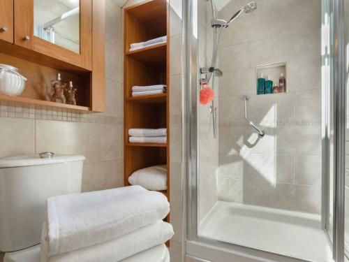 y baño con ducha, aseo y lavamanos. en 1 Bed in Coniston LCC37 en High Nibthwaite