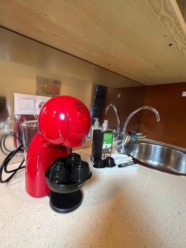 a red mixer sitting on a counter next to a sink at L'ORENETA - Peu del Riu 712 - Vall d'Incles - Soldeu Hut 8367 in Incles