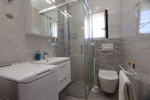 łazienka z toaletą, umywalką i prysznicem w obiekcie Apartment in Silo/Insel Krk 13440 w mieście Šilo