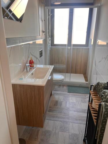 a bathroom with a sink and a shower and a toilet at B&B borgo Dolcecanto in Gravina in Puglia