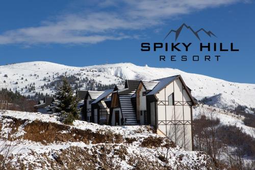 une maison sur une colline enneigée avec les mots « station de montagne épicée » dans l'établissement Spiky hill resort, à Kopaonik