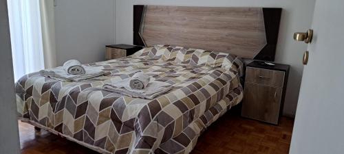 ein Schlafzimmer mit einem Bett mit Handtüchern darauf in der Unterkunft Aconcagua VI in Mendoza
