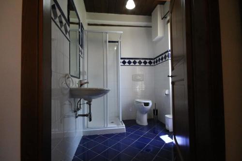 La salle de bains est pourvue d'un lavabo et de toilettes. dans l'établissement Agriturismo Valdifiori, à Sassoferrato