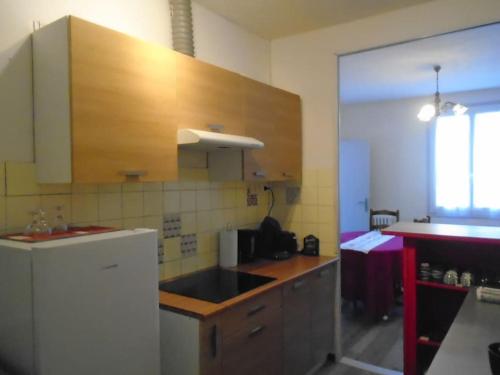 a kitchen with a white refrigerator and a counter at T4 plein centre ville in Lourdes