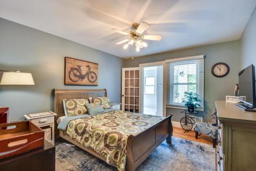 a bedroom with a bed and a ceiling fan at Lincolnton Vacation Rental with Deck and Yard! in Lincolnton