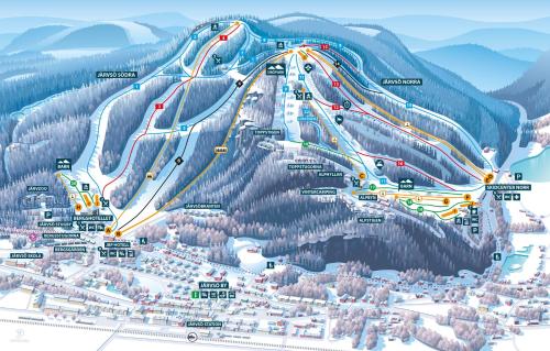 - une carte des pistes de ski d'une station de ski dans l'établissement Fin lägenhet med bastu i Järvsö!, à Järvsö