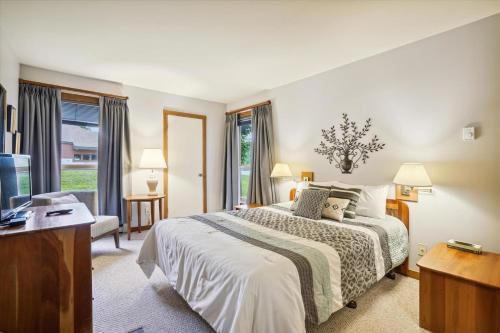 a bedroom with a large bed and a television at Trail Creek 43 in Killington