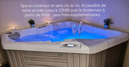 uma banheira com água azul em Appartement spa privatif et cinéma centre ville em Metz