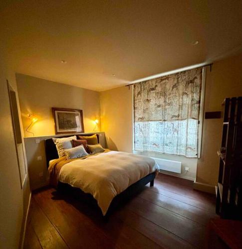 une chambre avec un grand lit et une fenêtre dans l'établissement Suites du trèfle, à Colmar