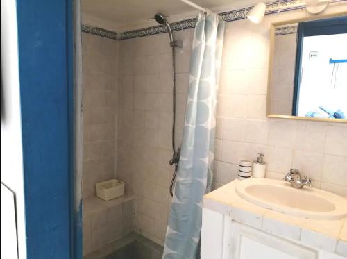 een badkamer met een wastafel en een douche bij La Castellana - Casa Isabel in Le Morne
