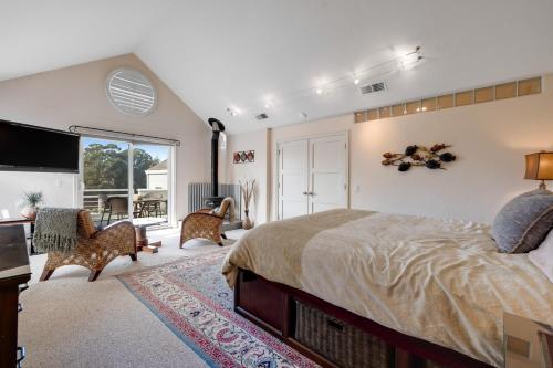 聖克魯茲的住宿－Harbor Haven，一间卧室配有一张大床和电视