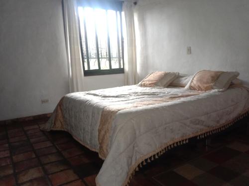 1 dormitorio con 1 cama grande y ventana en Villa Rita en Tibasosa