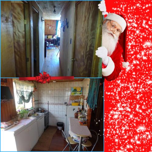 un collage de fotos de un Santa Claus en una cocina en Cabaña Villa los Delfines, en Iloca