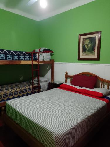 1 dormitorio con 2 literas y paredes verdes en HOSTEL JUJUY en San Salvador de Jujuy