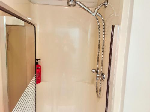 La salle de bains est pourvue d'une douche et d'un miroir. dans l'établissement Sunny and cozy art-house. No share., à Vancouver