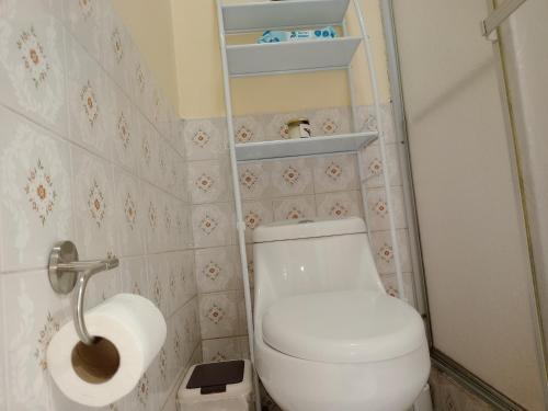a small bathroom with a toilet and a sink at Casa hermosa- full amueblada in Tegucigalpa