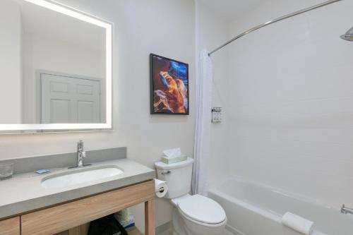 a bathroom with a sink and a toilet and a mirror at Candlewood Suites Lake Jackson, an IHG Hotel in Lake Jackson