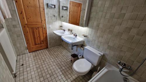 een badkamer met een toilet en een wastafel bij Chesa Bellaval, Haus Rizza 3 1 2 Zimmerwohnung in Silvaplana