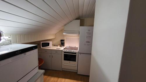 eine Küche mit weißen Geräten und einer weißen Decke in der Unterkunft Apt. 301 - Andenes Whale Safari Apartments in Andenes