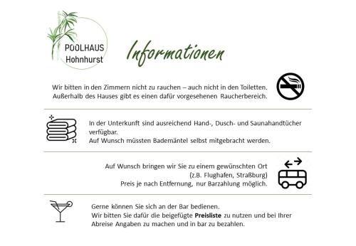 a page of a document with the ingredients of a plant at Poolhaus mit Sauna und Kamin - Offenburg, Straßburg, Europapark in Kehl am Rhein