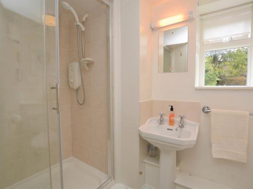 a bathroom with a shower and a sink at 2 Bed in Beaminster 63136 in Stoke Abbott