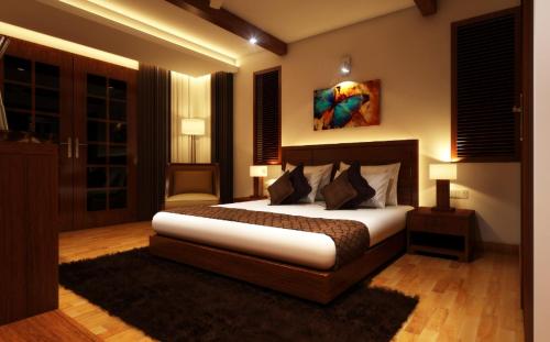 1 dormitorio con 1 cama grande en una habitación en Essence of Nature, Ranikhet, en Rānīkhet