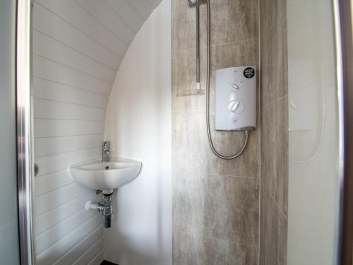 ein Bad mit einer Dusche und einem Waschbecken in der Unterkunft 1 Bed in New Quay 77496 in Lampeter
