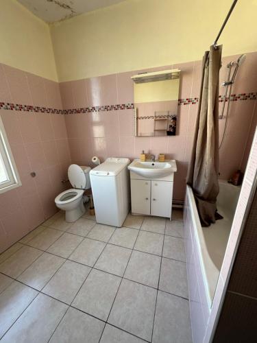 une salle de bain avec toilettes, lavabo et baignoire dans l'établissement Appartement Sympas à Puteaux, à Puteaux