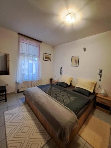 a large bed in a room with a window at Apartman Vitas in Slavonski Brod