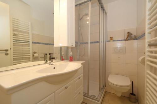 a bathroom with a sink and a shower and a toilet at Fischer Boysenstraße in Westerland
