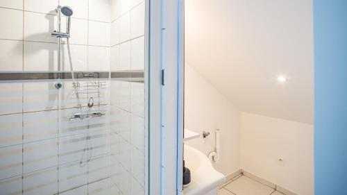 y baño con ducha y aseo. en Smart Confort 5 - Appartement confort et stylé, en Troyes