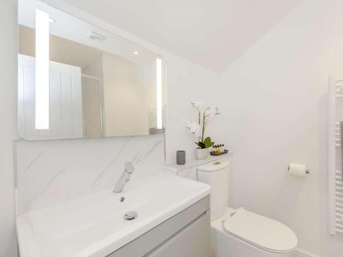 a white bathroom with a sink and a toilet at 1 Bed in Fairlight 88470 in Fairlight