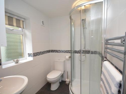 a bathroom with a toilet and a glass shower at 1 Bed in Instow 52974 in Instow