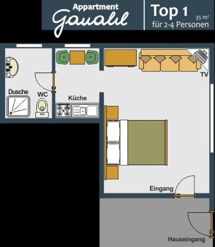 a floor plan of a small house with a room at Appartment Ganahl in Gaschurn