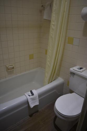 a bathroom with a toilet and a bath tub with at Americas Best Value Inn Marion in Marion