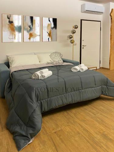 1 dormitorio con 1 cama grande y 2 toallas. en Peonies' Home, en Francavilla Fontana