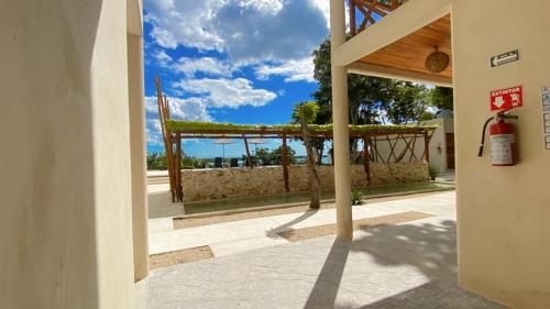 a view from the entrance of a building at Hotel & Eco Cabañas Azul María Bacalar- Gratis Club de playa in Bacalar