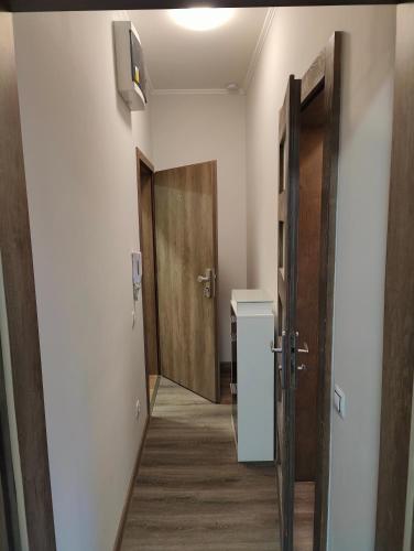 an empty hallway with a door and a room with a door at Villa Pirken Hammer in Pirkenhammer