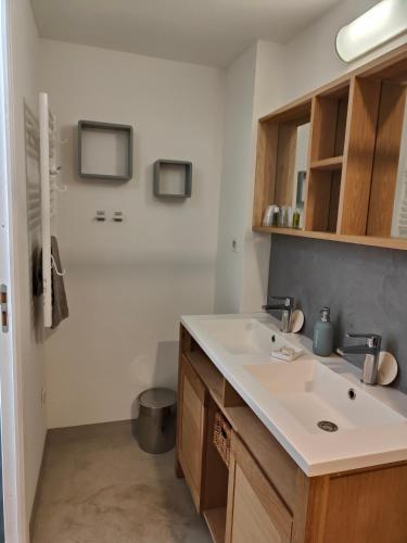 une salle de bain avec un lavabo et des toilettes dans l'établissement HAMEAU DE LA SAVOUILLANE, à Buis-les-Baronnies