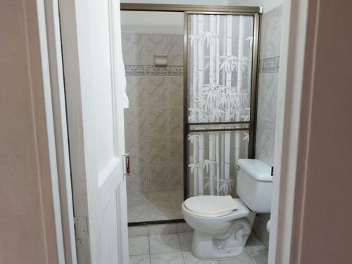 ein Bad mit einem WC und einer Dusche in der Unterkunft Hermoso y cómodo apartamento.en Pereira in Pereira