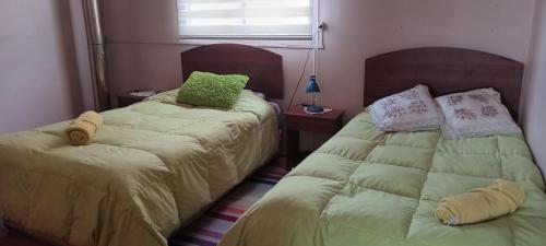 twee bedden naast elkaar in een slaapkamer bij hospedaje familiar Esperanza in Coihaique