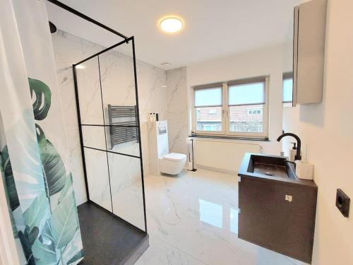 a bathroom with a toilet and a sink at Studio Bink in Maastricht