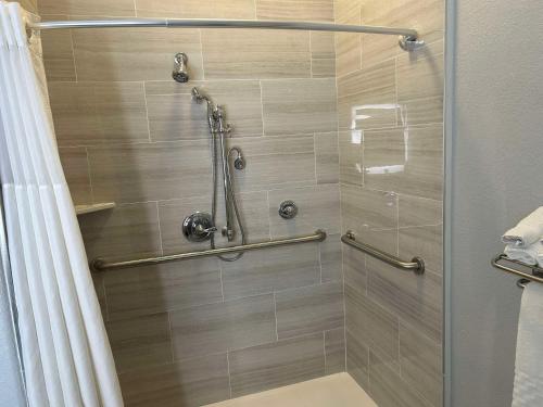 een douche met een glazen deur in de badkamer bij Best Western Palace Inn & Suites in Big Spring
