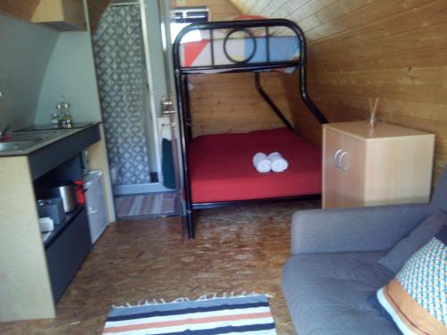 ein Wohnzimmer mit einem Etagenbett und einem Sofa in der Unterkunft Vale do Caracol in Arcos de Valdevez