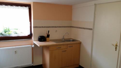 a small kitchen with a sink and a window at Apartement Victoria in Swisttal