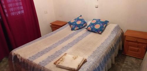 ein Schlafzimmer mit einem Bett mit zwei Kissen darauf in der Unterkunft Casa Charo - Para 6 Personas in Villa Carlos Paz